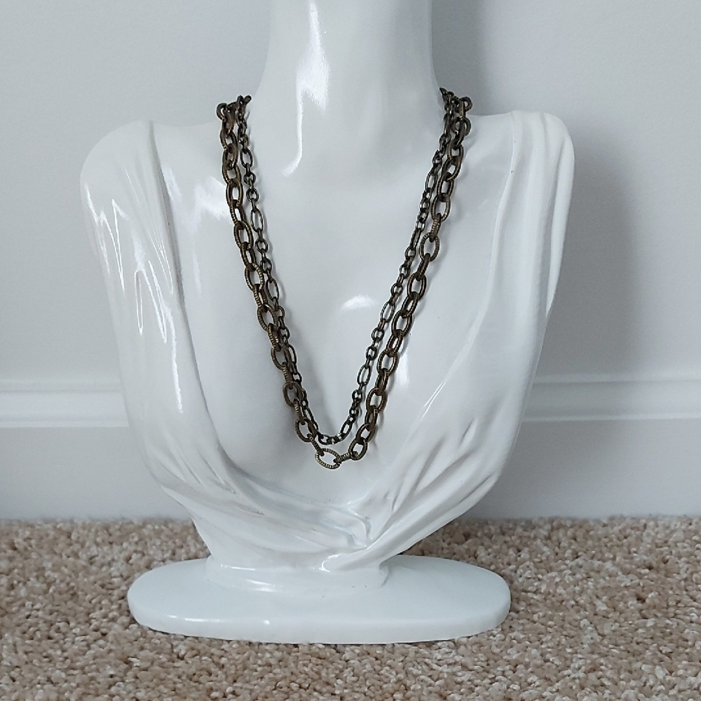 Double Layered Bronze Chain Necklace - Unisex